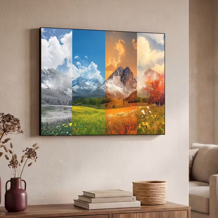 Landschap - 4 seizoenen - Natuur - Winter - Lente - Zomer - Herfst Textielframe zwart klein -sfeer3