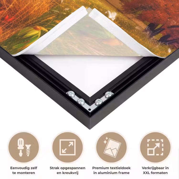 Landschap - 4 seizoenen - Natuur - Winter - Lente - Zomer - Herfst Textielframe zwart klein -USP_feed_closeupNL