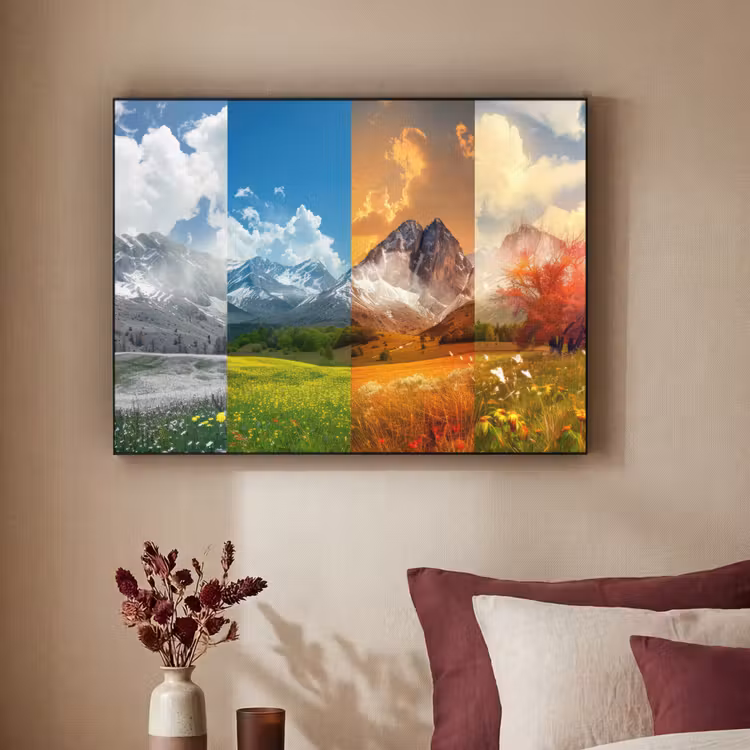 Landschap - 4 seizoenen - Natuur - Winter - Lente - Zomer - Herfst Textielframe zwart klein -sfeer1