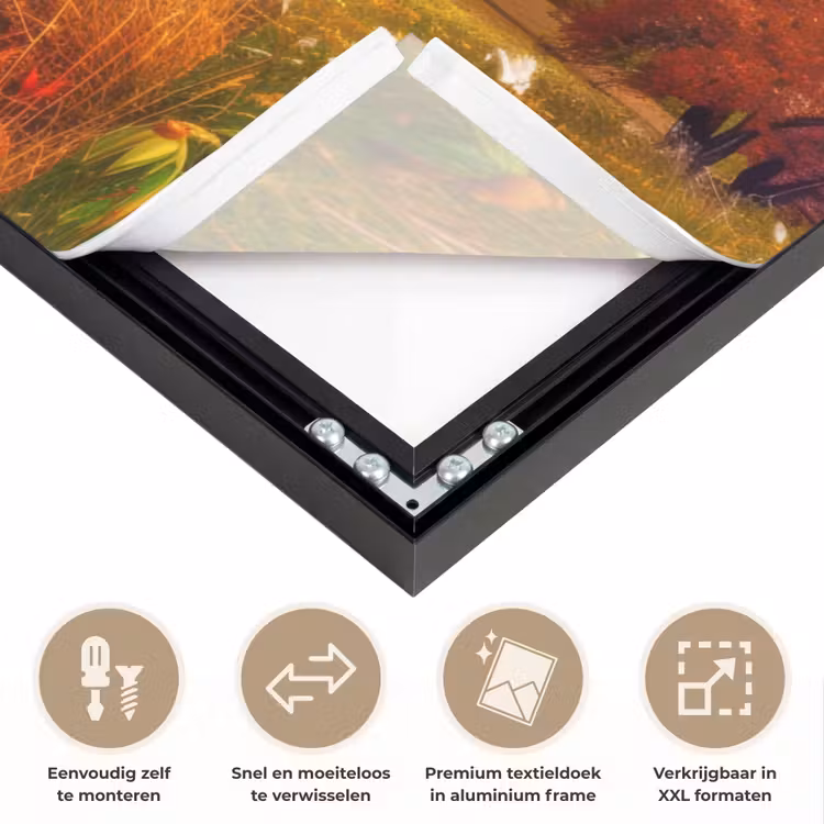 Landschap - 4 seizoenen - Natuur - Winter - Lente - Zomer - Herfst Textielframe zwart klein -USP_closeupNL