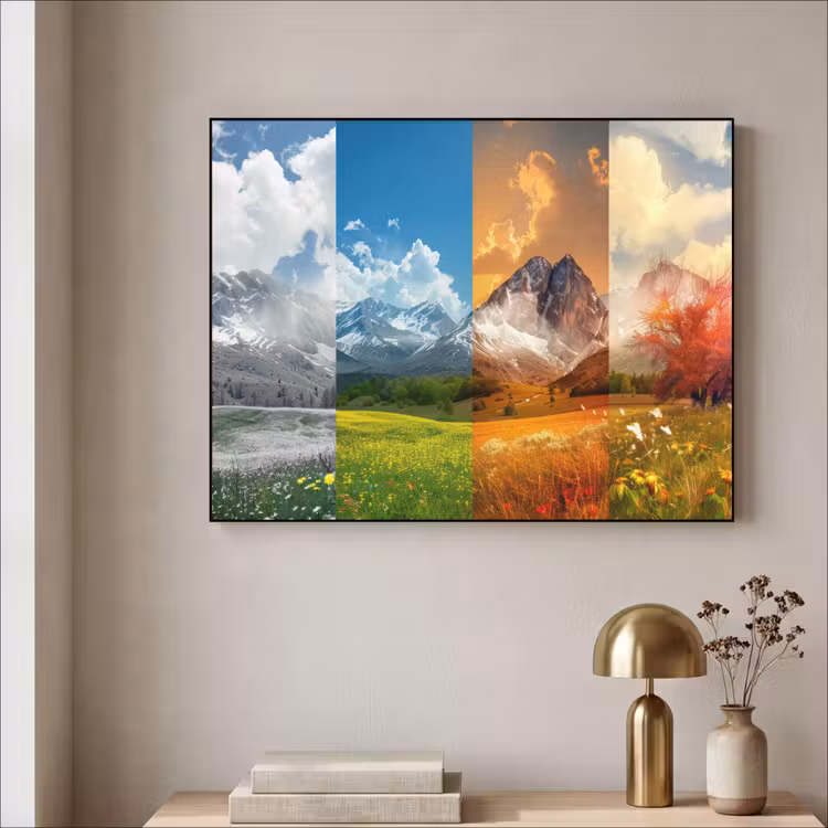 Landschap - 4 seizoenen - Natuur - Winter - Lente - Zomer - Herfst Textielframe zwart klein -sfeer2