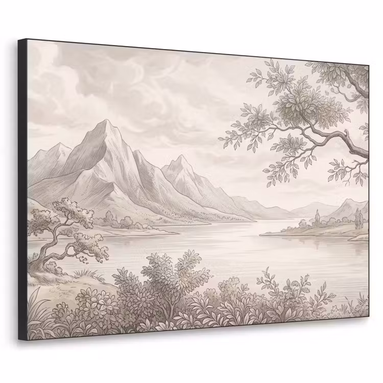 Landschap - Bergen - Meer - Natuur Textielframe zwart klein -3d