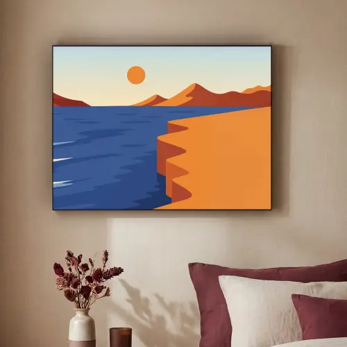 Landschap - Bergen - Zon - Zee Textielframe - compleet frame klein -sfeer1