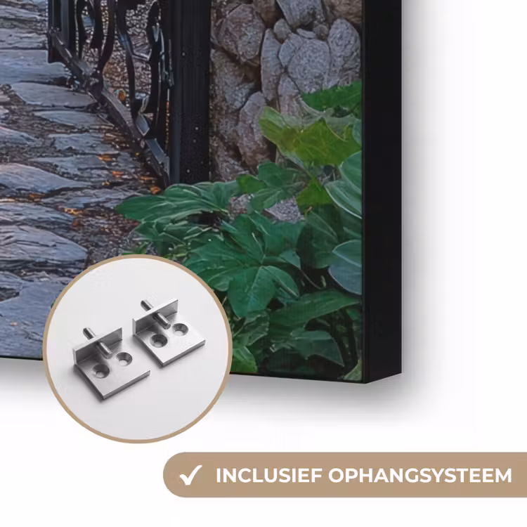 Landschap - Hek - Pad - Zonsondergang - Natuur Textielframe zwart klein -USP_ophangsysteemNL