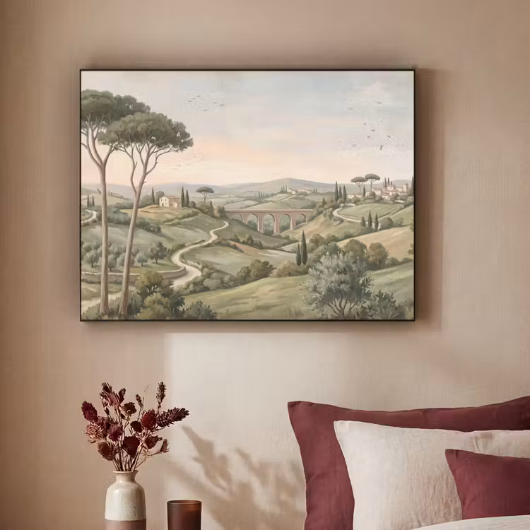 Landschap - Heuvels - Zandpad - Groen Textielframe zwart klein -sfeer1