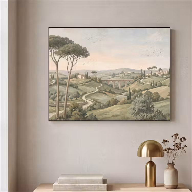 Landschap - Heuvels - Zandpad - Groen Textielframe zwart klein -sfeer2