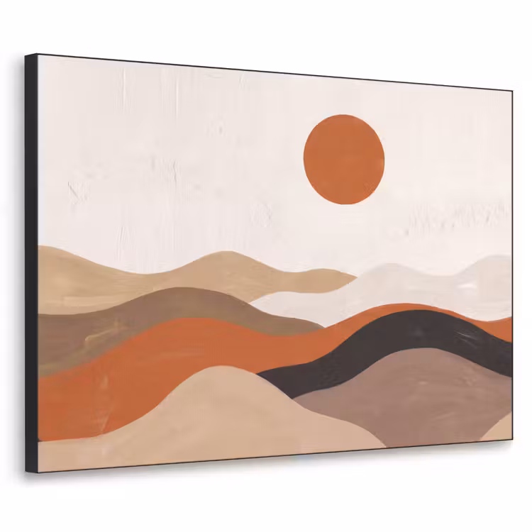 Landschap - Heuvels - Zon - Abstract - Oranje Textielframe zwart klein -3d