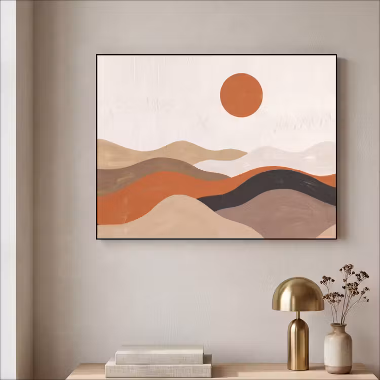 Landschap - Heuvels - Zon - Abstract - Oranje Textielframe zwart klein -sfeer2