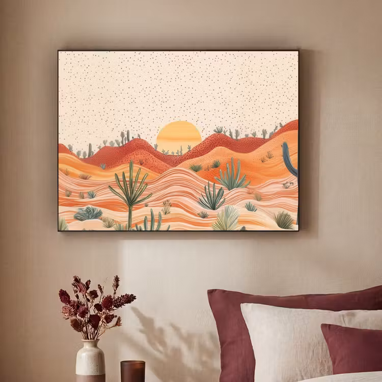 Landschap - Heuvels - Zonsondergang Textielframe zwart klein -sfeer1