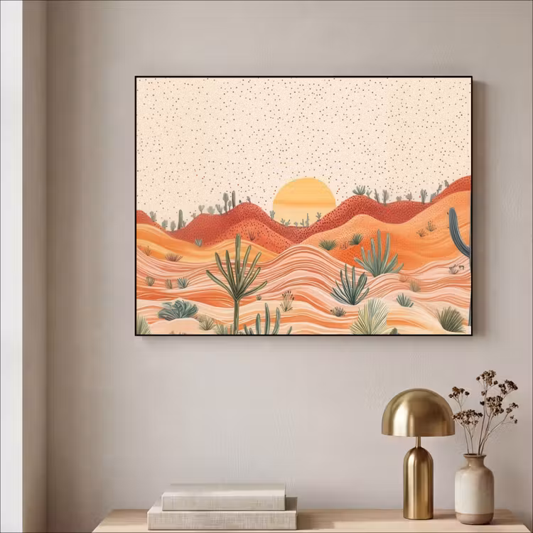 Landschap - Heuvels - Zonsondergang Textielframe - compleet frame klein -sfeer2