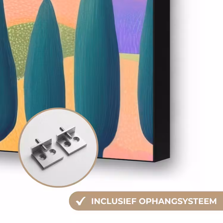 Landschap - Paars - Pastel - Huizen Textielframe zwart klein -USP_ophangsysteemNL