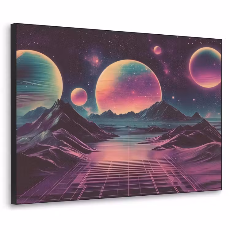 Landschap - Planeten - Horizon - Paars Textielframe zwart klein -3d