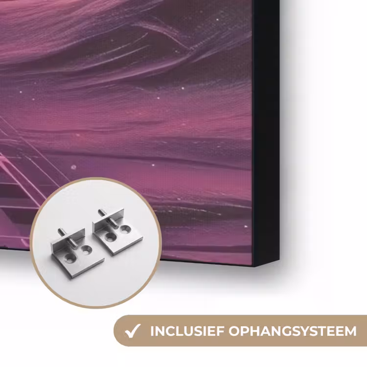 Landschap - Planeten - Horizon - Paars Textielframe zwart klein -USP_ophangsysteemNL