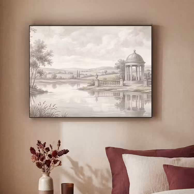 Landschap - Water - Natuur - Sepia Textielframe zwart klein -sfeer1