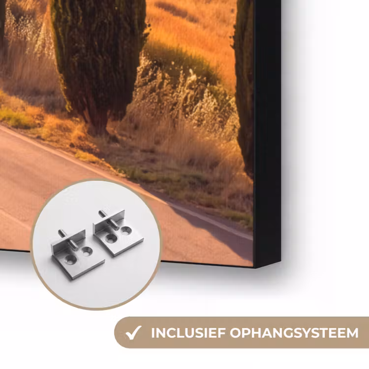Landschap - Weg - Bomen - Natuur - Goud Textielframe zwart klein -USP_ophangsysteemNL