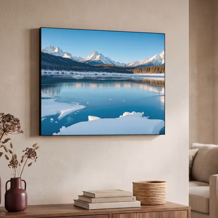 Landschap - Winter - Meer - Bergen - Uitzicht - IJs Textielframe - compleet frame klein -sfeer3