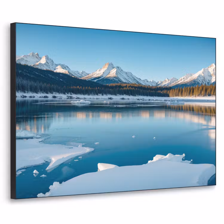 Landschap - Winter - Meer - Bergen - Uitzicht - IJs Textielframe zwart klein -3d