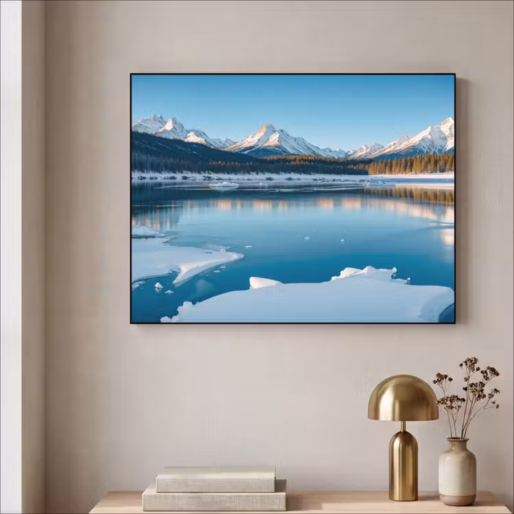 Landschap - Winter - Meer - Bergen - Uitzicht - IJs Textielframe zwart klein -sfeer2