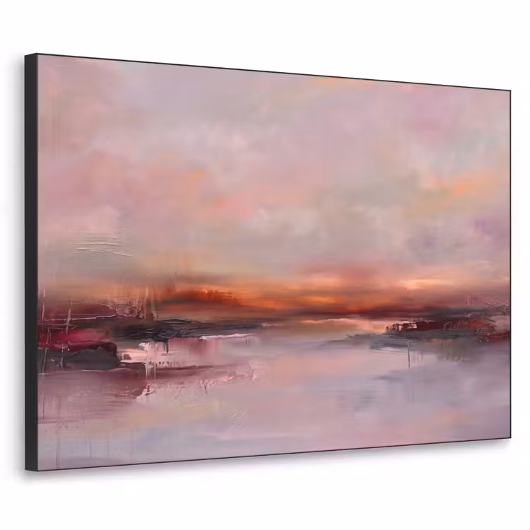 Landschap - Zonsondergang - Abstract - Modern - Roze Textielframe zwart klein -3d