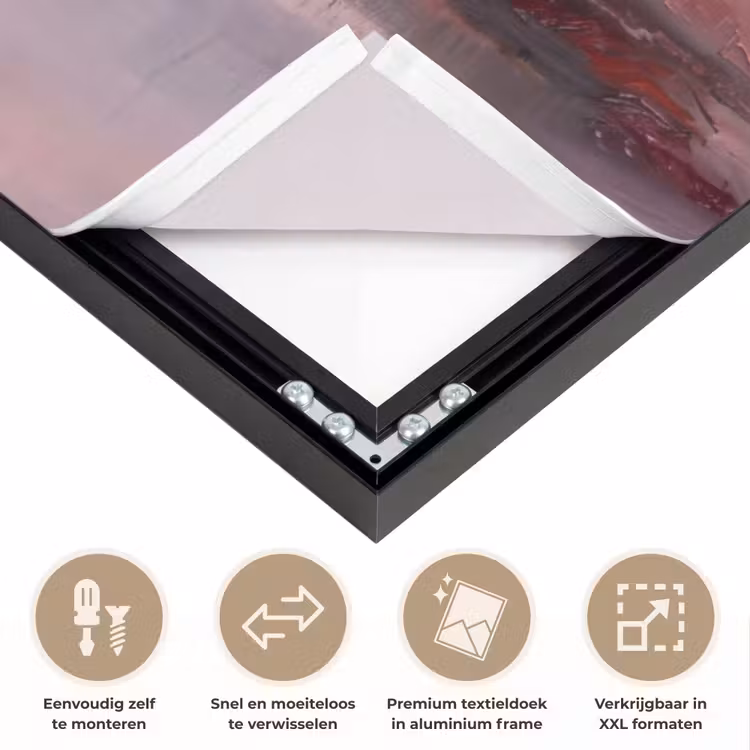 Landschap - Zonsondergang - Abstract - Modern - Roze Textielframe zwart klein -USP_closeupNL