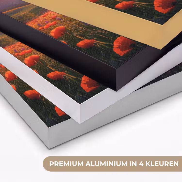 Landschap - Zonsondergang - Bloemenveld Textielframe zwart klein -USP_kleurenNL