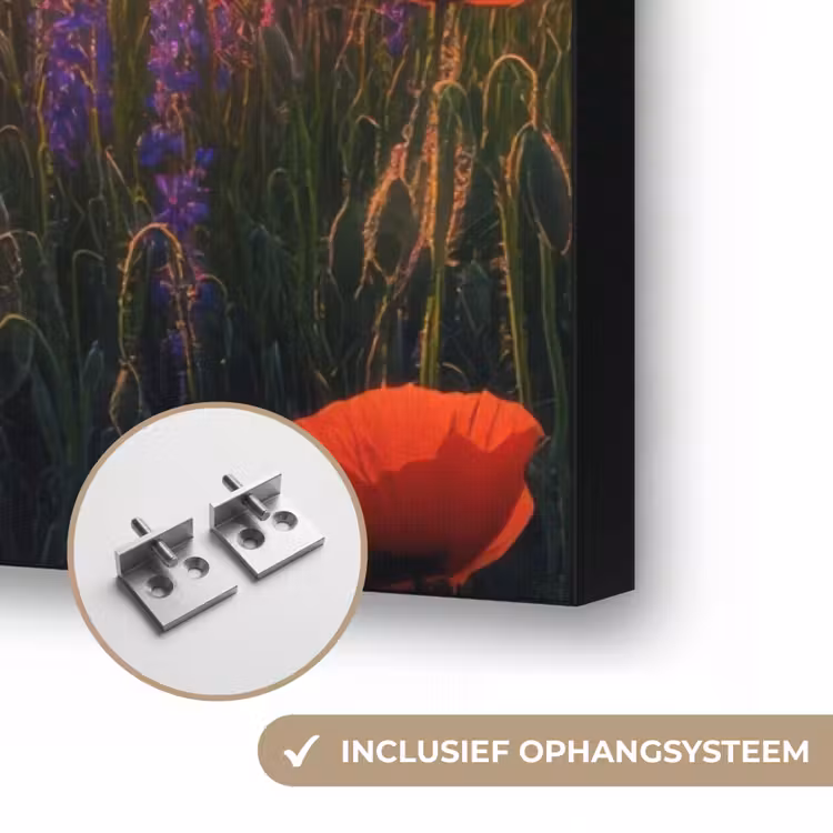 Landschap - Zonsondergang - Bloemenveld Textielframe zwart klein -USP_ophangsysteemNL