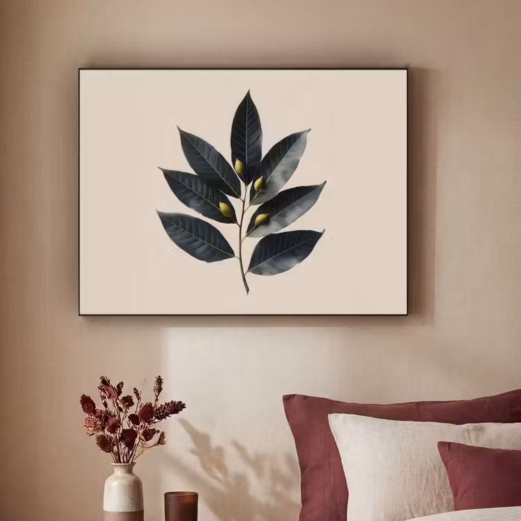 Laurierbladeren - Bloemknoppen - subtiel Textielframe - compleet frame klein -sfeer1