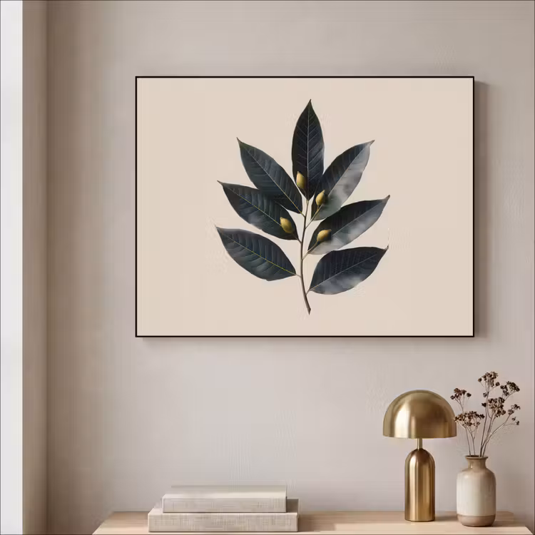 Laurierbladeren - Bloemknoppen - subtiel Textielframe zwart klein -sfeer2
