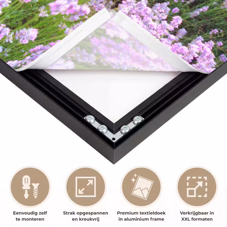Lavendel - Bloemen - Zonsondergang - Paars - Weide Textielframe zwart klein -USP_feed_closeupNL