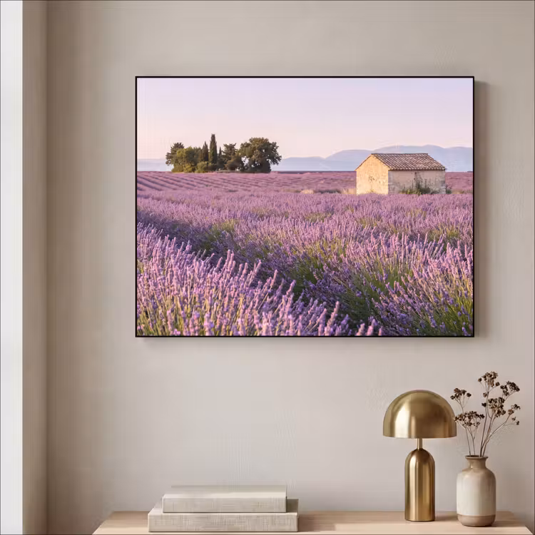 Lavendel - Landschap - Sereen - Paars Textielframe zwart klein -sfeer2