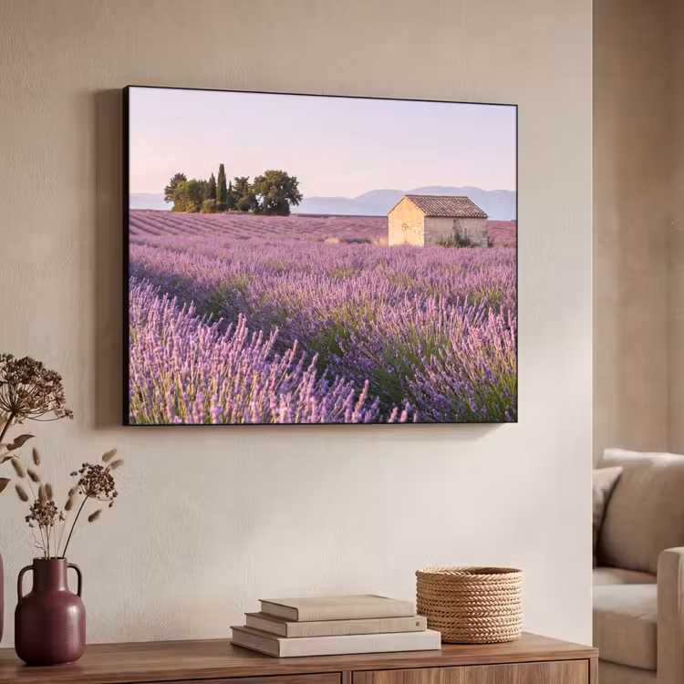 Lavendel - Landschap - Sereen - Paars Textielframe zwart klein -sfeer3