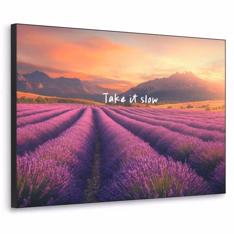 Lavendelveld - Quote - Zonsondergang Textielframe - compleet frame klein -3d