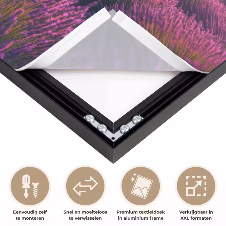 Lavendelveld - Zonsondergang - Paars Textielframe zwart klein -USP_closeupNL