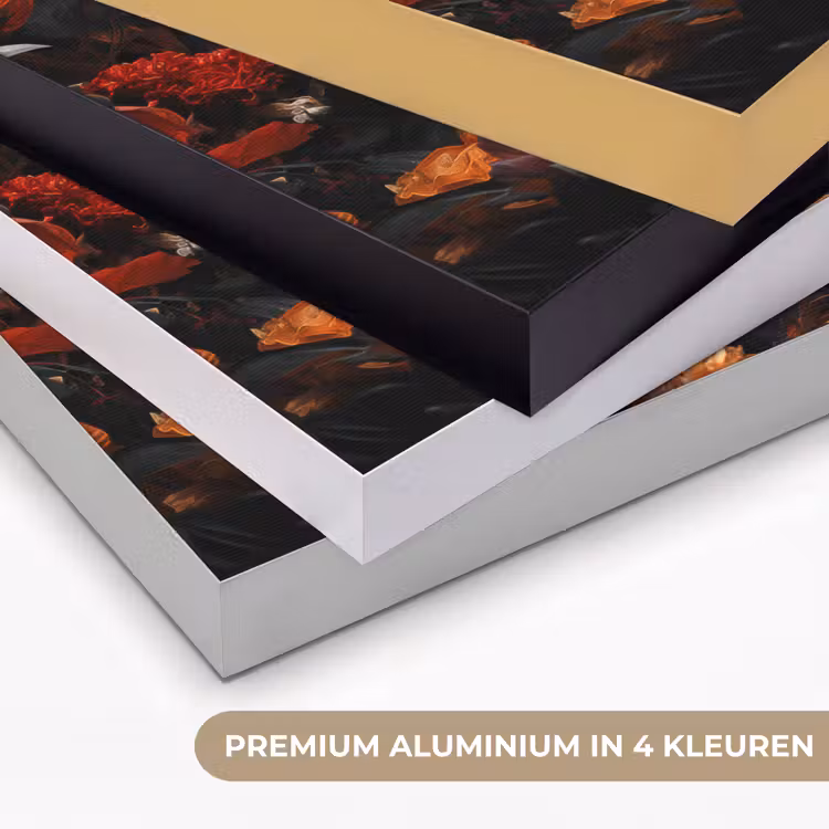 Leeuw - Dier - Natuur - Bloemen - Botanisch Textielframe zwart klein -USP_kleurenNL