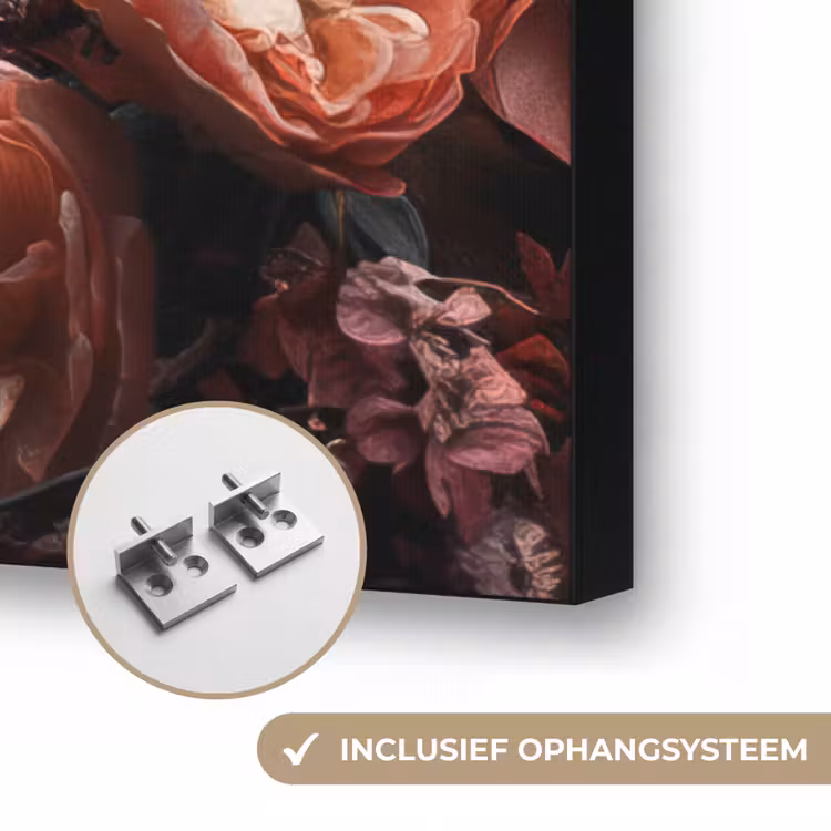 Leeuw - Dier - Natuur - Botanisch - Bloemen - Roze Textielframe zwart klein -USP_ophangsysteemNL