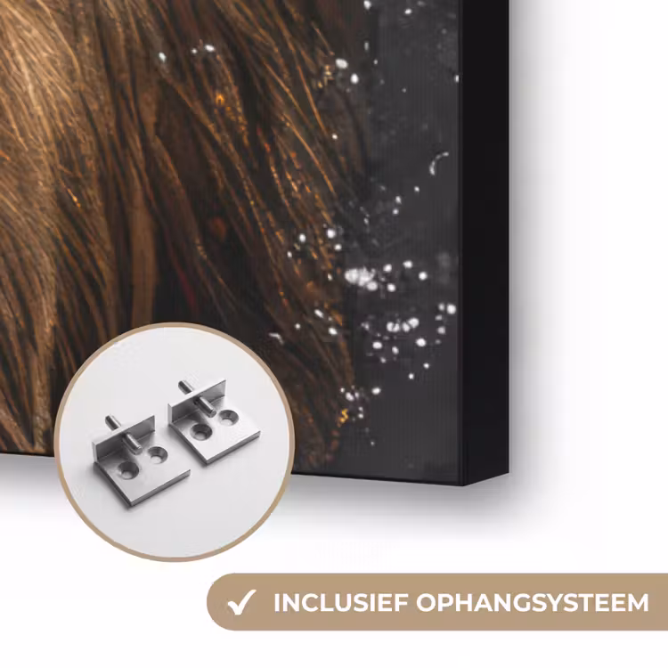Leeuw - Dieren - Portret - Zwart - Luxe Textielframe zwart klein -USP_ophangsysteemNL