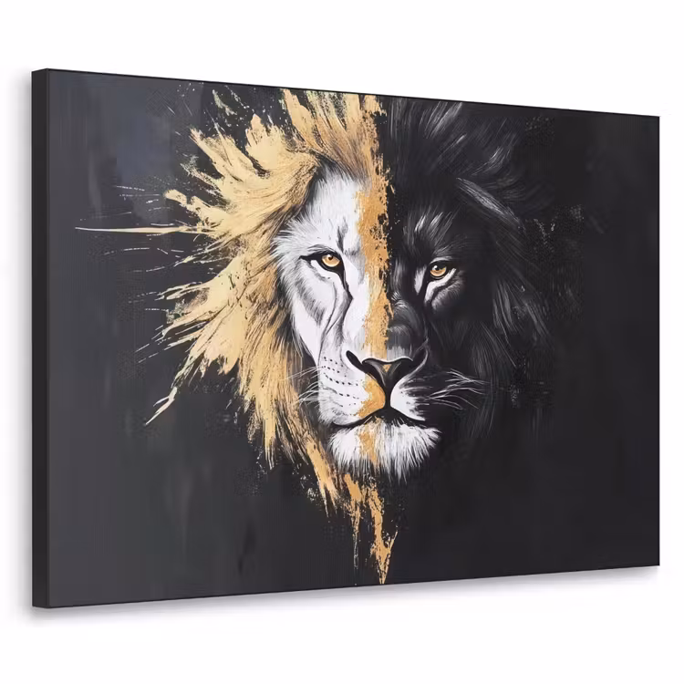 Leeuw - Gesplitst - Zwart - Lijn Textielframe zwart klein -3d