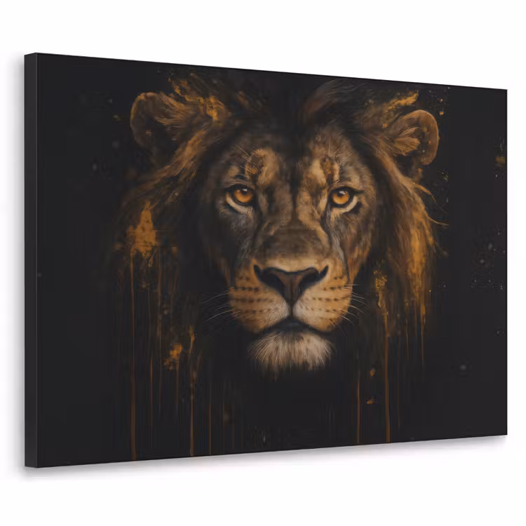 Leeuw - Goud - Druppels Textielframe - compleet frame klein -3d