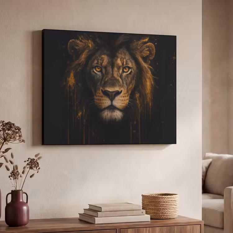 Leeuw - Goud - Druppels Textielframe - compleet frame klein -sfeer3
