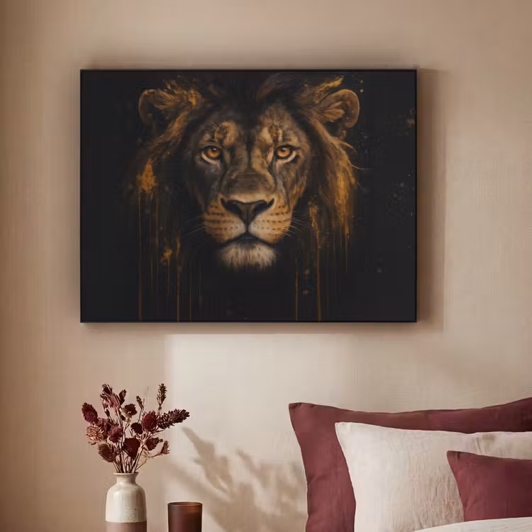 Leeuw - Goud - Druppels Textielframe - compleet frame klein -sfeer1