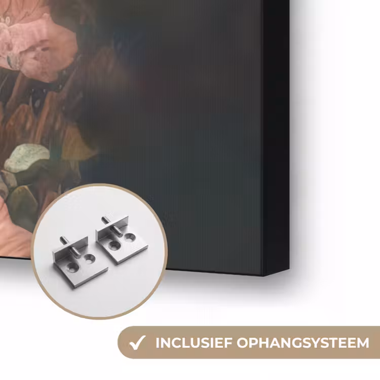 Leeuw - Leeuwenkop - Wilde dieren - Bloemen Textielframe zwart klein -USP_ophangsysteemNL