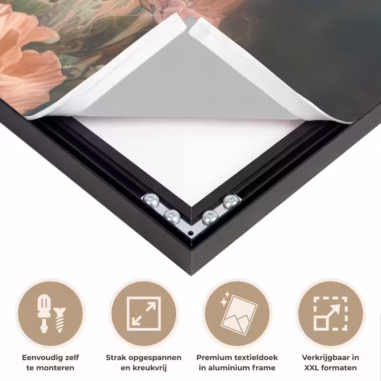 Leeuw - Leeuwenkop - Wilde dieren - Bloemen Textielframe zwart klein -USP_feed_closeupNL