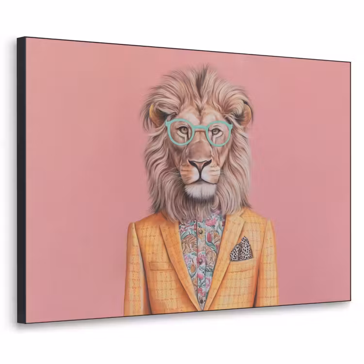 Leeuw - Pak - Geruit - Bril Textielframe zwart klein -3d