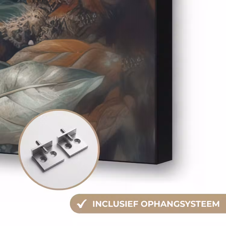 Leeuw - Wilde dieren - Planten - Natuur - Bloemen Textielframe zwart klein -USP_ophangsysteemNL