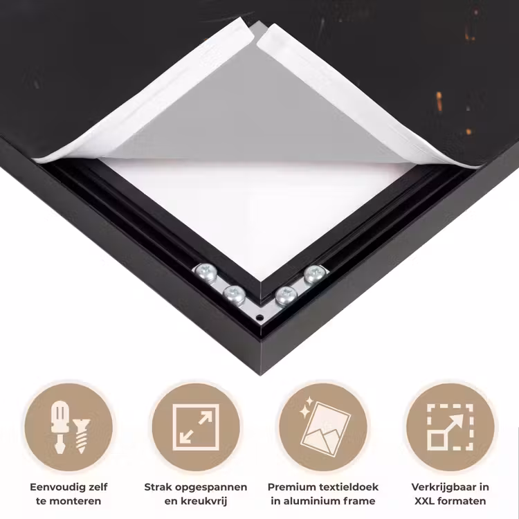 Leeuw - Zwart - Oranje - Verf Textielframe zwart klein -USP_feed_closeupNL