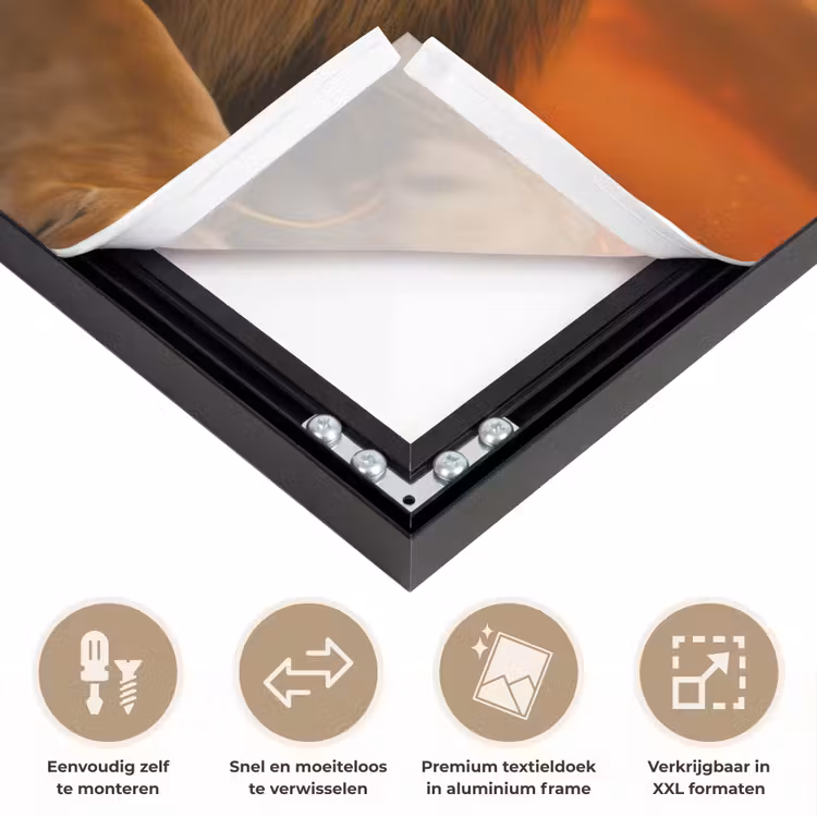 Leeuwen - Zonsondergang - Afrika - Savanne - Dieren Textielframe zwart klein -USP_closeupNL