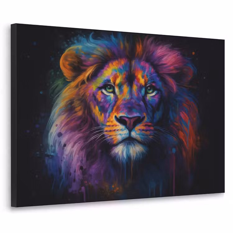 Leeuwenkop - Felgekleurd - Abstract Textielframe - compleet frame klein -3d
