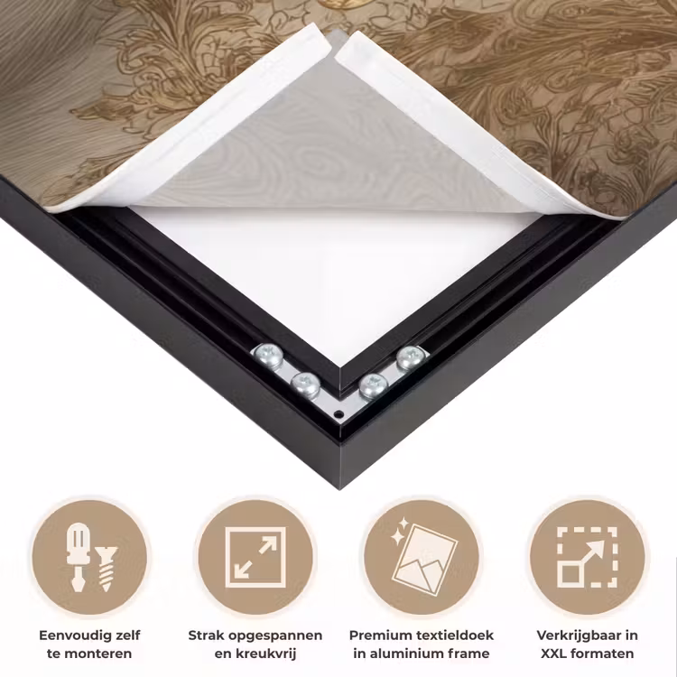 Leeuwin - Bloemen - Wit - Goud Textielframe zwart klein -USP_feed_closeupNL