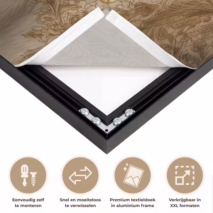 Leeuwin - Bloemen - Wit - Goud Textielframe zwart klein -USP_closeupNL