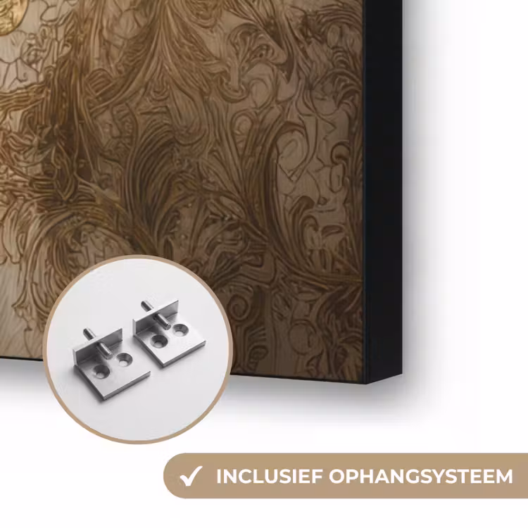 Leeuwin - Bloemen - Wit - Goud Textielframe zwart klein -USP_ophangsysteemNL